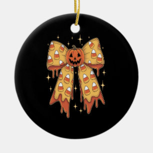 Adorno De Cerámica Calabaza de Halloween con Arco de Caramelo de Maíz