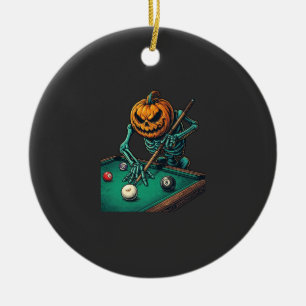 Adorno De Cerámica Calabaza de Halloween Esqueleto Jugando Billar Pis