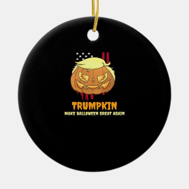 Adorno De Cerámica Calabaza de Halloween, Halloween-Trumpkin (Frente)
