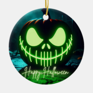 Adorno De Cerámica Calabaza de Halloween verde chillón