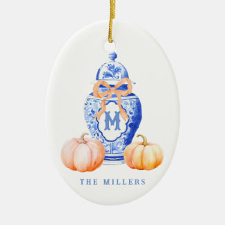 Adorno De Cerámica Calabaza de otoño | Monograma de Ginger Jar