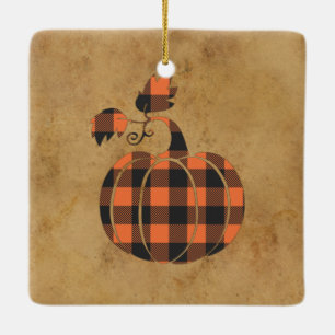 Adorno De Cerámica Calabaza De Otoño Naranja Y Negro Tapado En Otoño