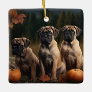 Adorno De Cerámica Calabaza deslumbrante de bullmastiff Puppy otoño