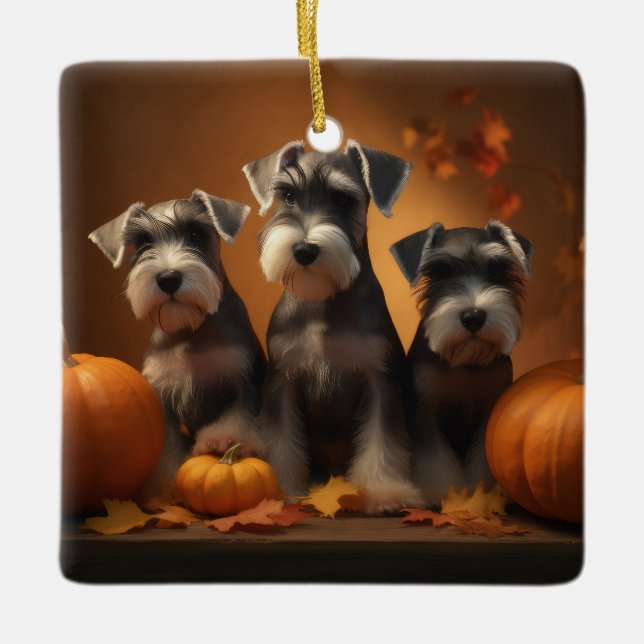 Adorno De Cerámica Calabaza deslumbrante Schnauzer Ppy Autumn (Anverso)