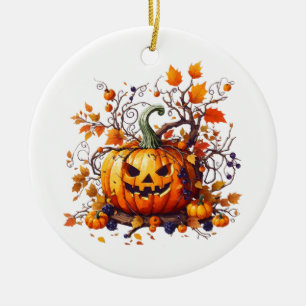 Adorno De Cerámica calabaza divertida de otoño de Halloween