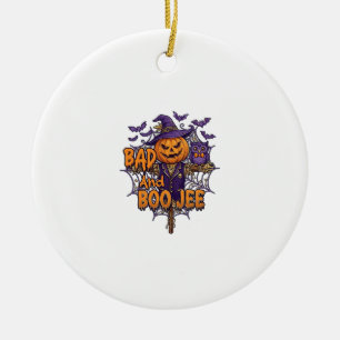 Adorno De Cerámica Calabaza Espantapájaros Búho Morado Murciélagos Ma