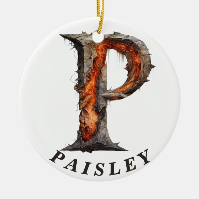 Adorno De Cerámica Calabaza Halloween Letra P Monograma Floral (Frente)