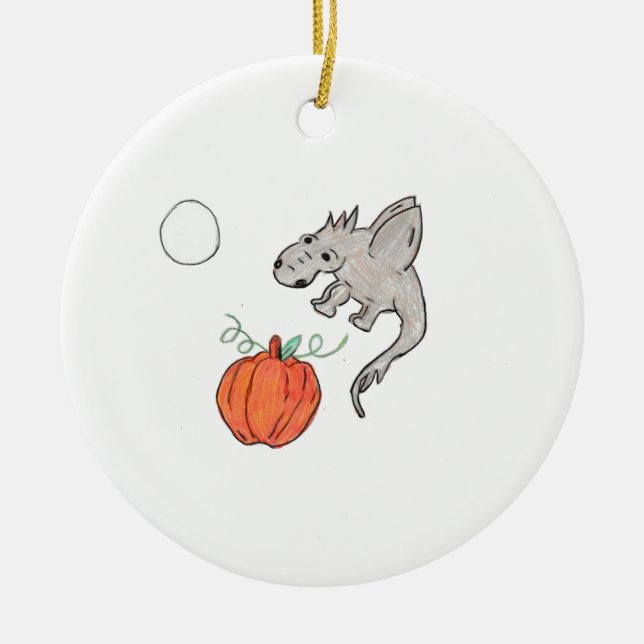 Adorno De Cerámica Calabaza naranja con dragón (Frente)