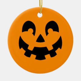 Adorno De Cerámica Calabaza Negra Simple Cara en Naranja Halloween