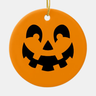 Adorno De Cerámica Calabaza Negra Simple Cara en Naranja Halloween