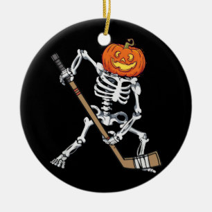 Adorno De Cerámica Calabaza Skeleton Hockey Halloween Costueen Hockey