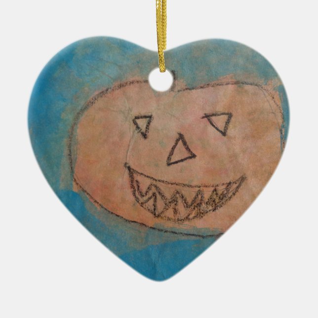 Adorno De Cerámica Calabaza sonriente, acuarela de arte para niños de (Frente)