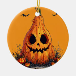 Adorno De Cerámica Calabaza sonriente malvada espeluznante Halloween