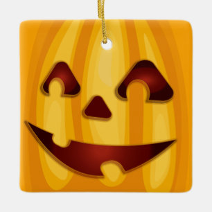 Adorno De Cerámica Calabaza tallada sonriendo diseño de Halloween