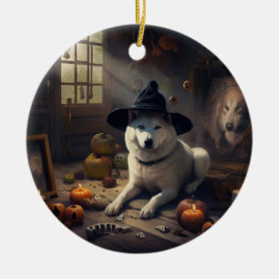 Adorno De Cerámica Calabazas Akita Halloween de Terror
