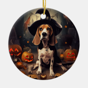 Adorno De Cerámica Calabazas Beagle Halloween Espeluznantes