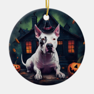 Adorno De Cerámica Calabazas Bull Terrier Halloween Espeluznante