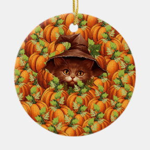 ADORNO DE CERÁMICA CALABAZAS DE ACCIÓN DE GRACIAS GATO BONITO