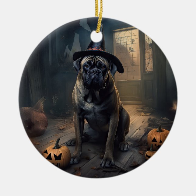 Adorno De Cerámica Calabazas de bullmastiff asustan a Halloween (Frente)