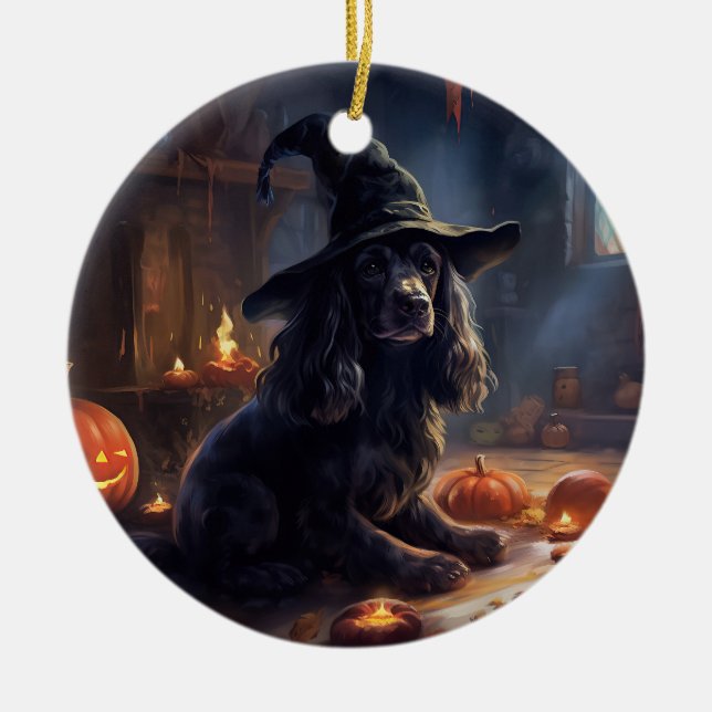 Adorno De Cerámica Calabazas de Cocker Spaniel Halloween Scary (Frente)