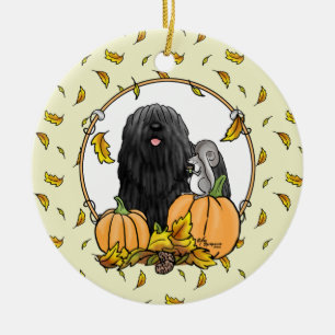 Adorno De Cerámica Calabazas de perro de Puli de otoño (negras) dejan