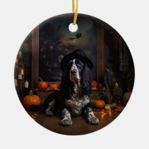 Adorno De Cerámica Calabazas Spaniel de Caza Inglés Halloween Asustad