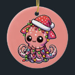 Adorno De Cerámica calamar colosal Merry Christmas Winter Animales<br><div class="desc">El calamar colosal para Navidades con luces de hadas. Animales divertidos con luces y gorras de amigos para las vacaciones. calamares colosales son animales dulces y perfectos para Navidades. Perfecto para sus hijos en la temporada de navidades.</div>