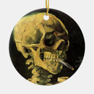 Adorno De Cerámica Calavera con cigarrillo en llamas por Vincent van 