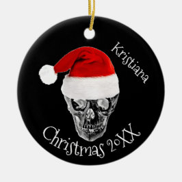 Adorno De Cerámica Calavera con Navidades de Santa Hat