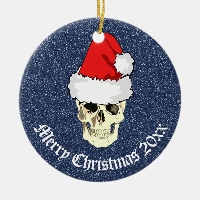 Adorno De Cerámica Calavera con sombrero Santa "Navidades 20xx" (Frente)
