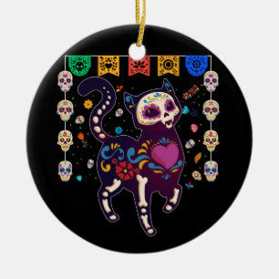 Adorno De Cerámica Calavera De Azúcar Cato Mexicano Halloween Día Del