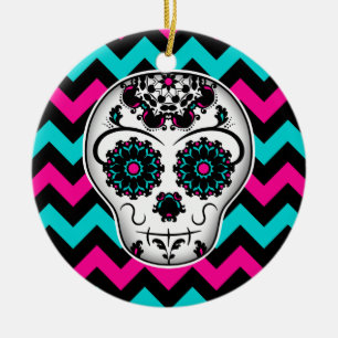 Adorno De Cerámica Calavera de azúcar en rayas de chevron