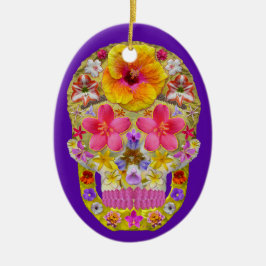 Adorno De Cerámica Calavera de flores 4 - Tropical