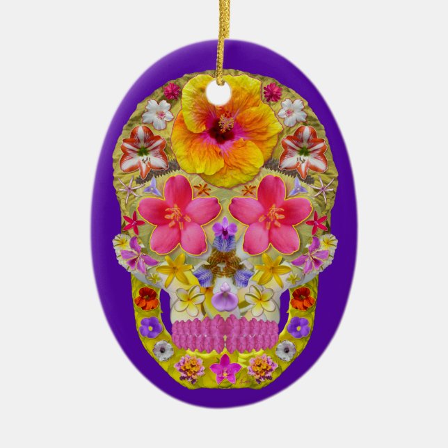 Adorno De Cerámica Calavera de flores 4 - Tropical (Frente)