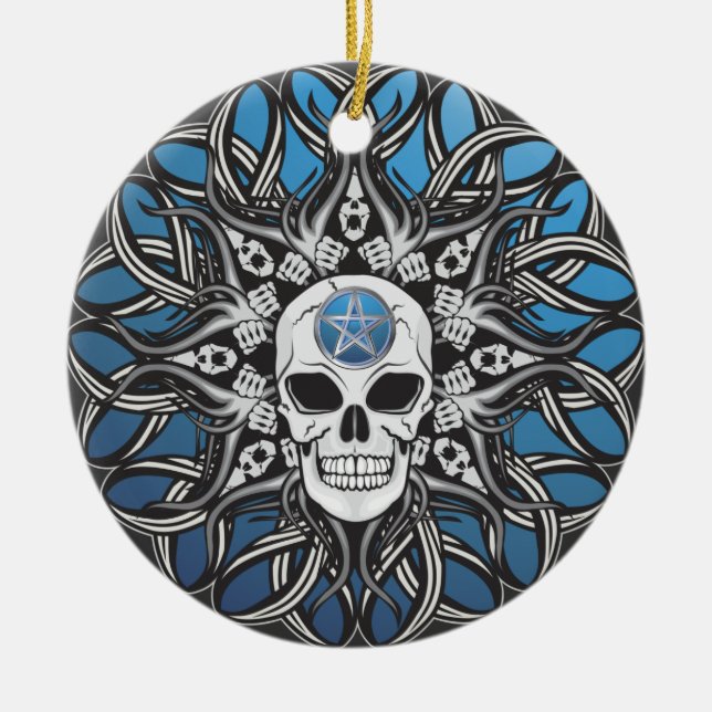Adorno De Cerámica Calavera de gótico - Azul (Frente)