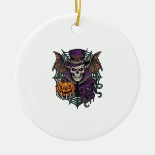 Adorno De Cerámica Calavera de Halloween Sombrero Alto Alas de Murcié