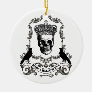 Adorno De Cerámica Calavera de Halloween vintage moderna con corona