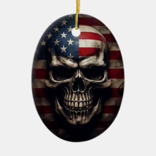 Adorno De Cerámica Calavera de la bandera americana 