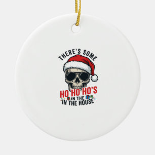 Adorno De Cerámica Calavera de Navidad Ho Ho Ho Humor Diseño