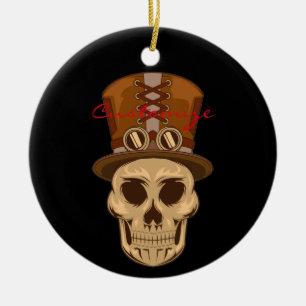 Adorno De Cerámica Calavera de Steampunk en Top Hat Thunder_Cove