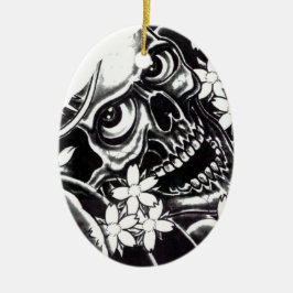 Adorno De Cerámica Calavera de tatuaje japonesa