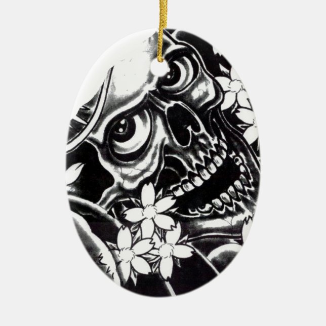 Adorno De Cerámica Calavera de tatuaje japonesa (Frente)