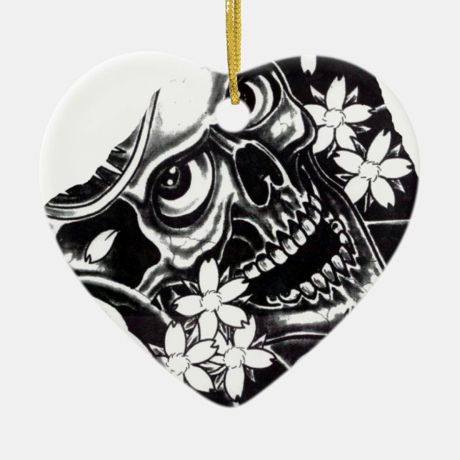 Adorno De Cerámica Calavera de tatuaje japonesa (Frente)