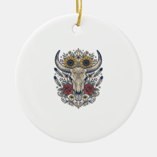 Adorno De Cerámica Calavera de toro floral vintage occidental