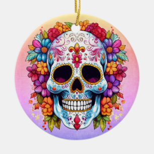 Adorno De Cerámica Calavera en flor