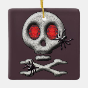 Adorno De Cerámica Calavera espeluznante clásica de Halloween y araña