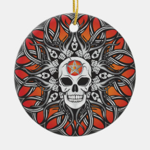 Adorno De Cerámica Calavera Gótica - Naranja