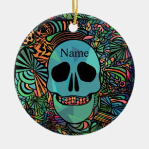 Adorno De Cerámica Calavera Hippie de Halloween Thunder_Cove
