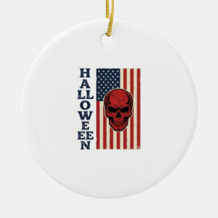 Adorno De Cerámica Calavera Patriótica Vintage Bandera Espeluznante d