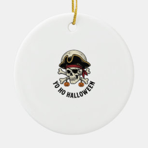 Adorno De Cerámica Calavera Pirata Halloween Grabado Vintage Camiseta